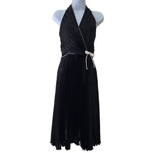 Vintage La Nuit‎ Halter Dress Sz 6 Satin Accordion Pleated Y2K Monroe Glam Hoco